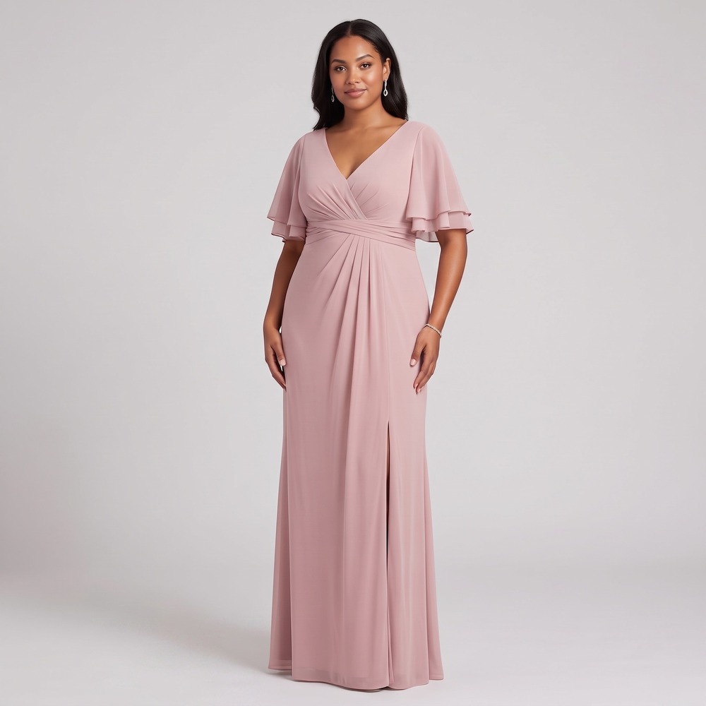 Alexa B Nites Dress Women's 14P Pink Maxi Formal V-Neck Flutter Sleeve 14 Petite